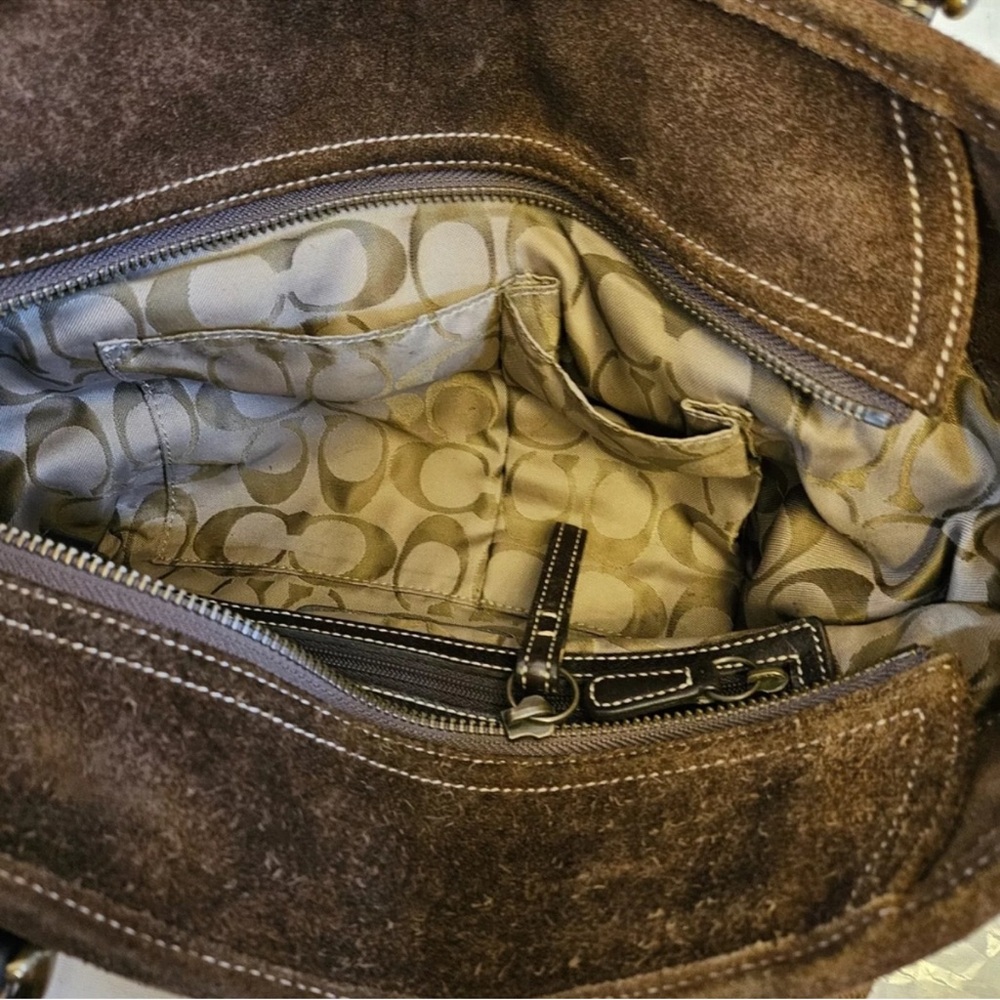 COACH BROWN SUEDE & LEATHER SHOULDER BAG - Picture 3 of 7